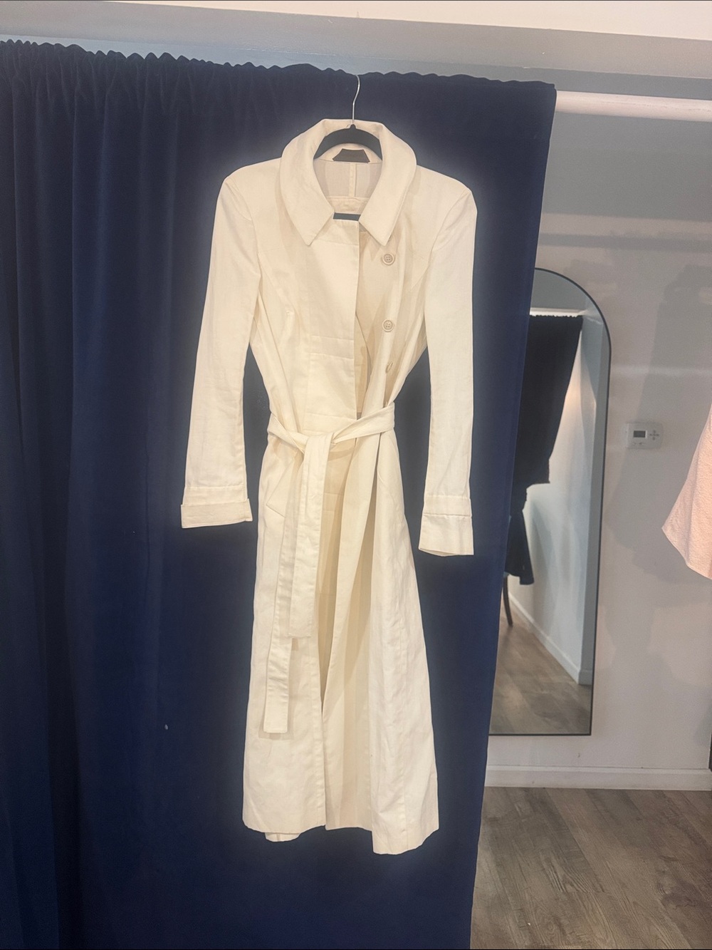NARCISCO RODRIGUES Women's Cream Trench Dress with Tie Belt 2000 era vintage